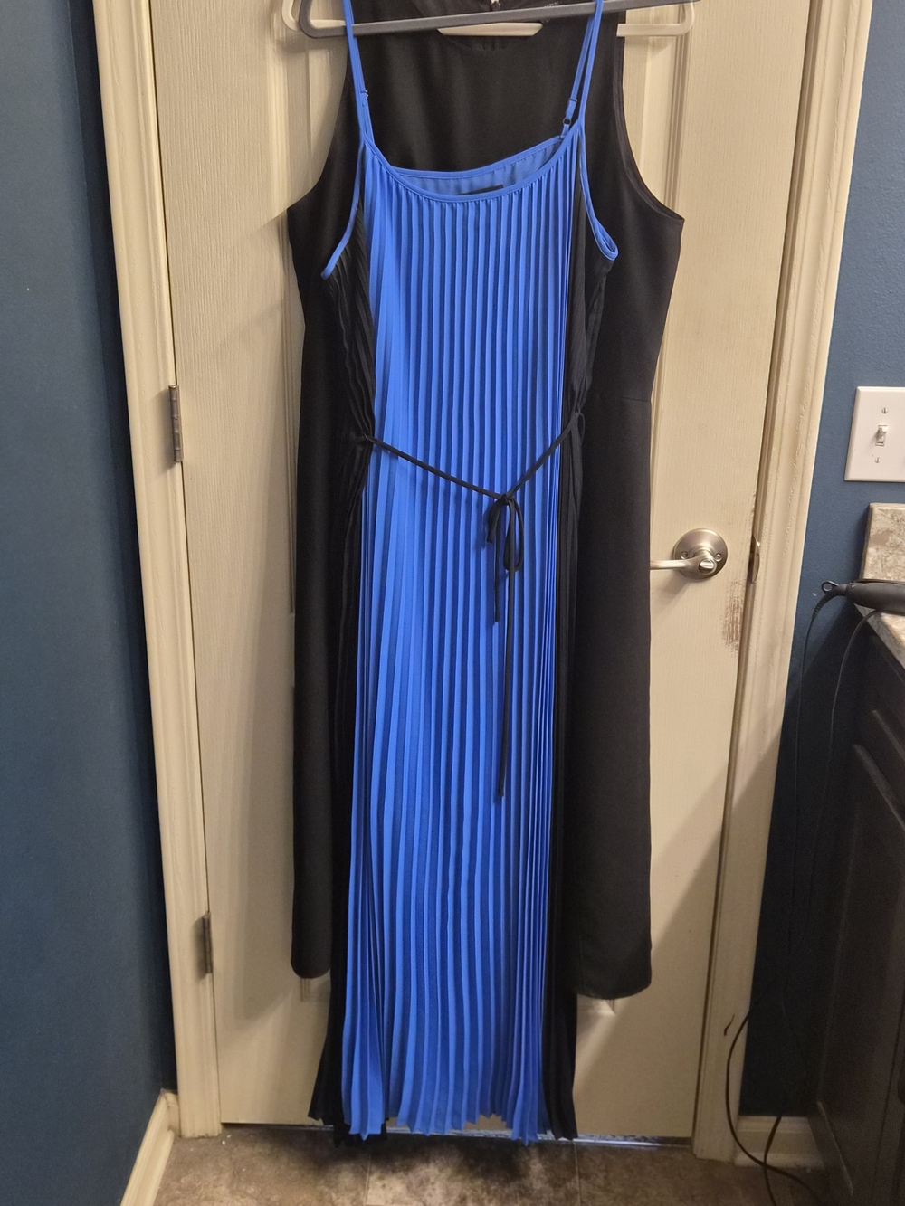 Banana Republic Black Maxi Dress with Bright Blue Pleated Front